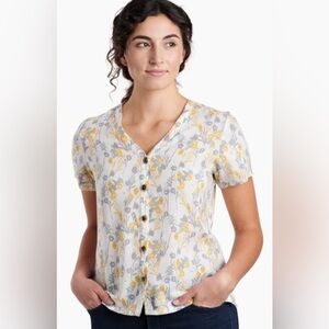 Kuhl Hadley Button Down Tencel Lightweight Floral Short Sleeve Top Size Small